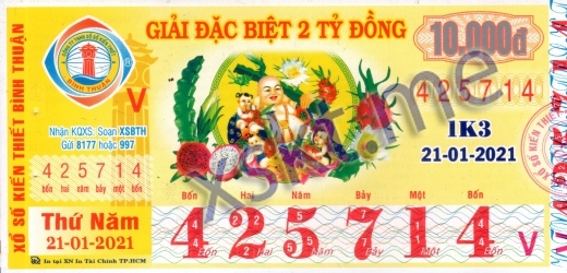 Mẫu vé sô xổ số Bình Thuận ngày 21/1/2021