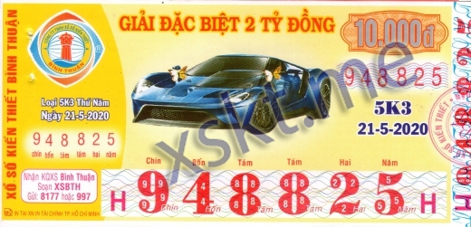 Mẫu vé sô xổ số Bình Thuận ngày 21/5/2020
