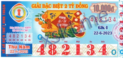 Mẫu vé sô xổ số Bình Thuận ngày 22/6/2023