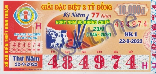 Mẫu vé sô xổ số Bình Thuận