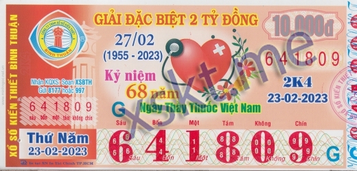 Mẫu vé sô xổ số Bình Thuận ngày 23/2/2023