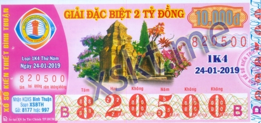 Mẫu vé sô xổ số Bình Thuận ngày 24/1/2019