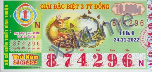 Mẫu vé sô xổ số Bình Thuận ngày 24/11/2022