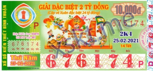 Mẫu vé sô xổ số Bình Thuận ngày 25/2/2021