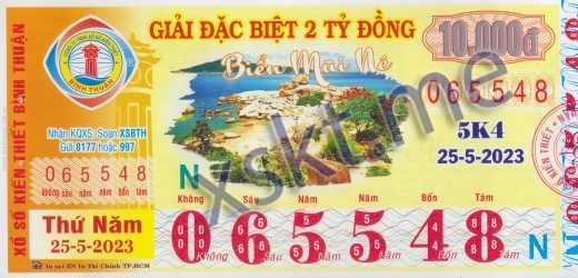 Mẫu vé sô xổ số Bình Thuận ngày 25/5/2023