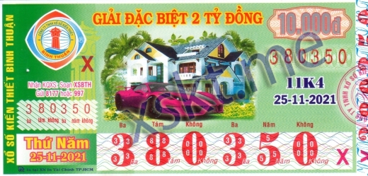 Mẫu vé sô xổ số Bình Thuận ngày 25/11/2021