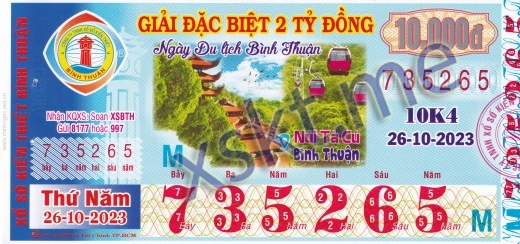 Mẫu vé sô xổ số Bình Thuận ngày 26/10/2023