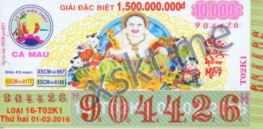 Mẫu vé sô xổ số Cà Mau ngày 1/2/2016