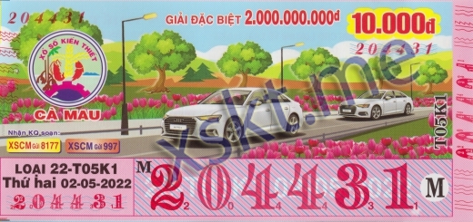 Mẫu vé sô xổ số Cà Mau ngày 2/5/2022