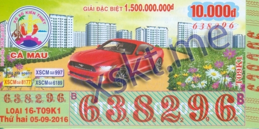 Mẫu vé sô xổ số Cà Mau ngày 5/9/2016