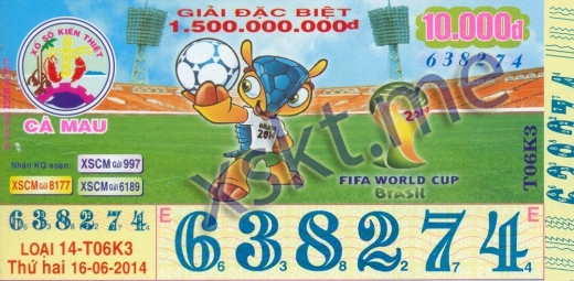 Mẫu vé sô xổ số Cà Mau ngày 16/6/2014