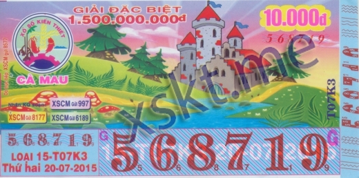 Mẫu vé sô xổ số Cà Mau ngày 20/7/2015
