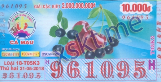 Mẫu vé sô xổ số Cà Mau ngày 21/5/2018