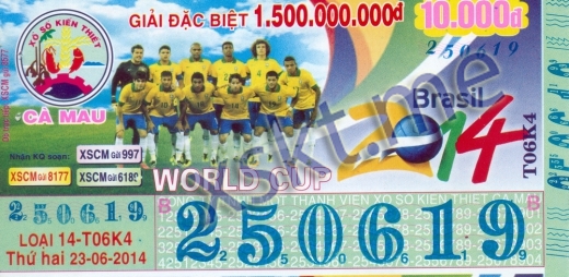 Mẫu vé sô xổ số Cà Mau ngày 23/6/2014