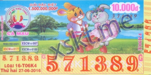 Mẫu vé sô xổ số Cà Mau ngày 27/6/2016