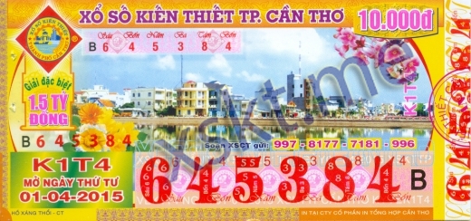 Mẫu vé sô xổ số Cần Thơ ngày 1/4/2015