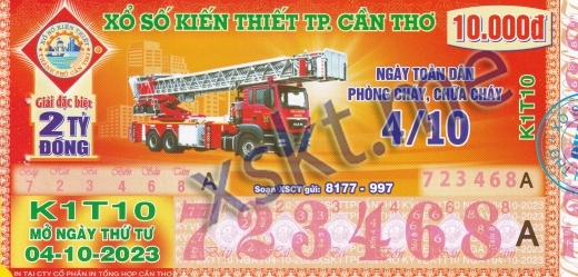 Mẫu vé sô xổ số Cần Thơ ngày 4/10/2023