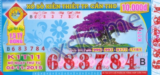 Mẫu vé sô xổ số Cần Thơ ngày 4/11/2015