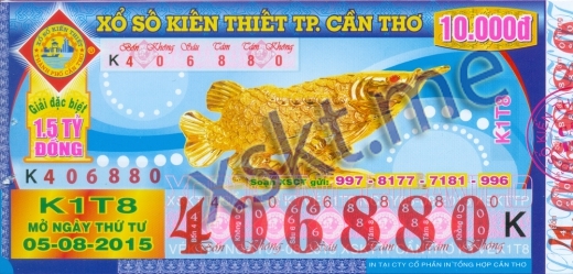 Mẫu vé sô xổ số Cần Thơ ngày 5/8/2015