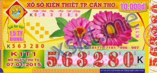 Mẫu vé sô xổ số Cần Thơ ngày 7/1/2015