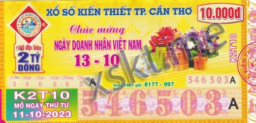 Mẫu vé sô xổ số Cần Thơ ngày 11/10/2023