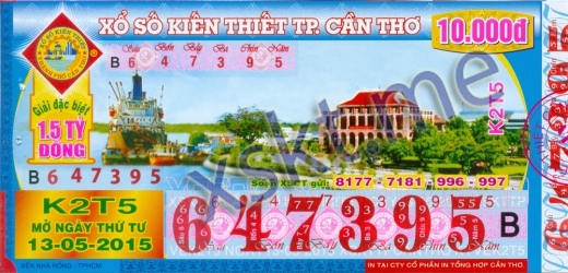 Mẫu vé sô xổ số Cần Thơ ngày 13/5/2015