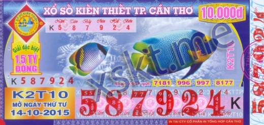 Mẫu vé sô xổ số Cần Thơ ngày 14/10/2015