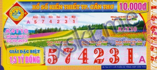Mẫu vé sô xổ số Cần Thơ ngày 23/10/2013