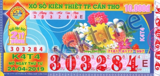 Mẫu vé sô xổ số Cần Thơ ngày 24/4/2019