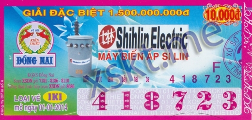 Mẫu vé sô xổ số Đồng Nai ngày 1/1/2014