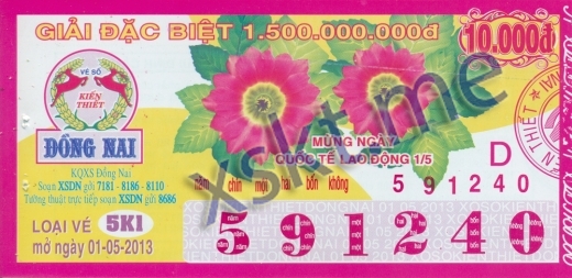 Mẫu vé sô xổ số Đồng Nai ngày 1/5/2013