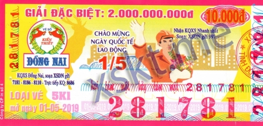 Mẫu vé sô xổ số Đồng Nai ngày 1/5/2019