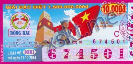 Mẫu vé sô xổ số Đồng Nai ngày 1/10/2014
