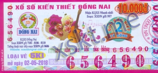 Mẫu vé sô xổ số Đồng Nai ngày 2/5/2018