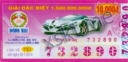 Mẫu vé sô xổ số Đồng Nai ngày 2/7/2014
