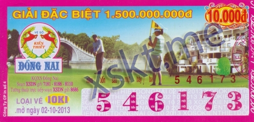 Mẫu vé sô xổ số Đồng Nai ngày 2/10/2013