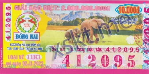 Mẫu vé sô xổ số Đồng Nai ngày 2/11/2022