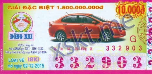 Mẫu vé sô xổ số Đồng Nai ngày 2/12/2015