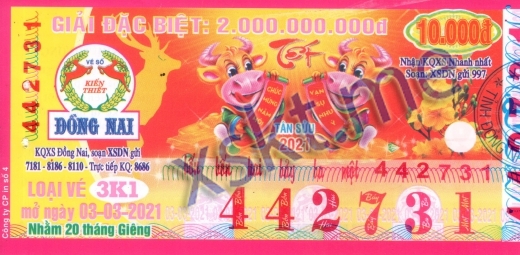 Mẫu vé sô xổ số Đồng Nai ngày 3/3/2021