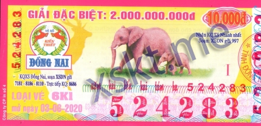 Mẫu vé sô xổ số Đồng Nai ngày 3/6/2020