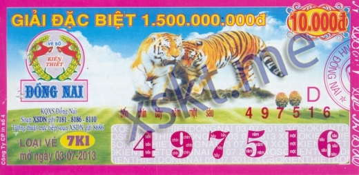 Mẫu vé sô xổ số Đồng Nai ngày 3/7/2013