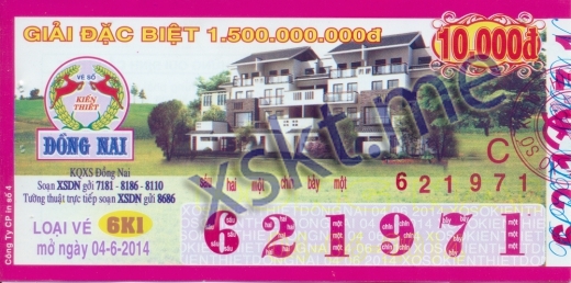 Mẫu vé sô xổ số Đồng Nai ngày 4/6/2014