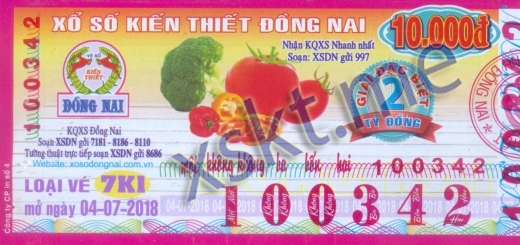 Mẫu vé sô xổ số Đồng Nai ngày 4/7/2018