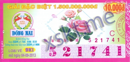 Mẫu vé sô xổ số Đồng Nai ngày 4/9/2013