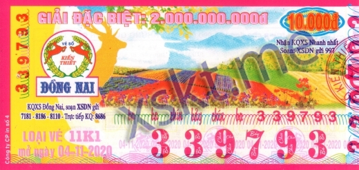Mẫu vé sô xổ số Đồng Nai ngày 4/11/2020