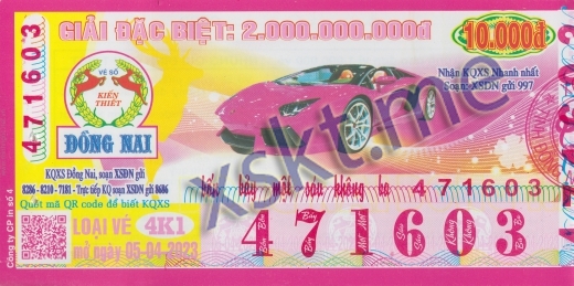 Mẫu vé sô xổ số Đồng Nai ngày 5/4/2023