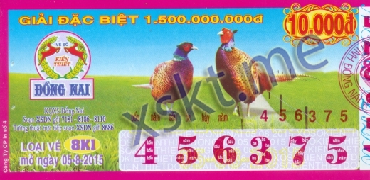 Mẫu vé sô xổ số Đồng Nai ngày 5/8/2015