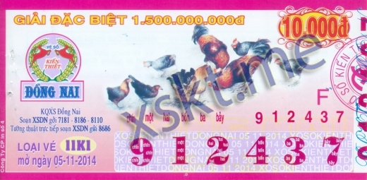 Mẫu vé sô xổ số Đồng Nai ngày 5/11/2014