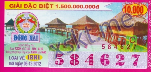 Mẫu vé sô xổ số Đồng Nai ngày 5/12/2012