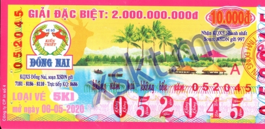 Mẫu vé sô xổ số Đồng Nai ngày 6/5/2020